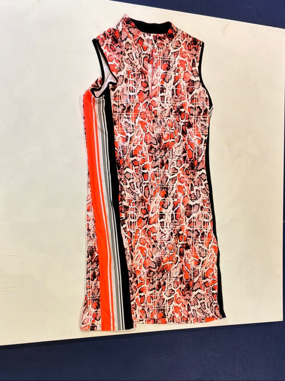 Tail Coral Snake-Print Sleeveless Mini Dress with Stripe Panel